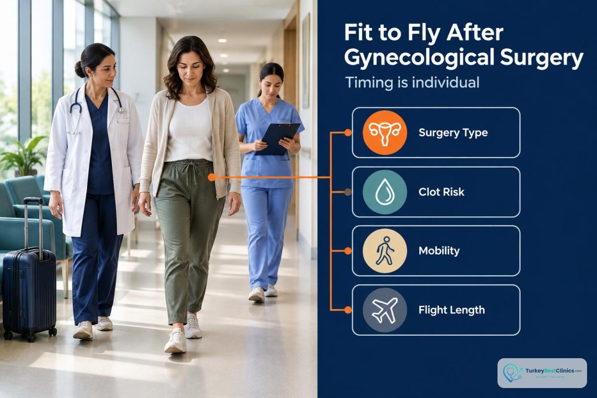 متى يُصدر تقرير Fit to Fly بعد جراحة نسائية؟